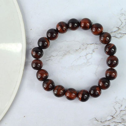 Red Tiger Eye 10 mm Round Bead Bracelet for Confidence, Courage, Protection & Motivation | Reiki Charged Gemstone Bracelet for Men & Women
