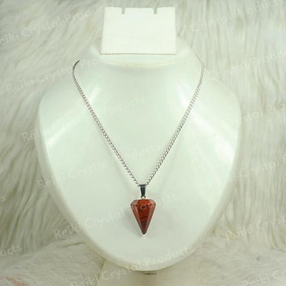 Natural Crystal Stone Dowser Shape Pendant With Chain