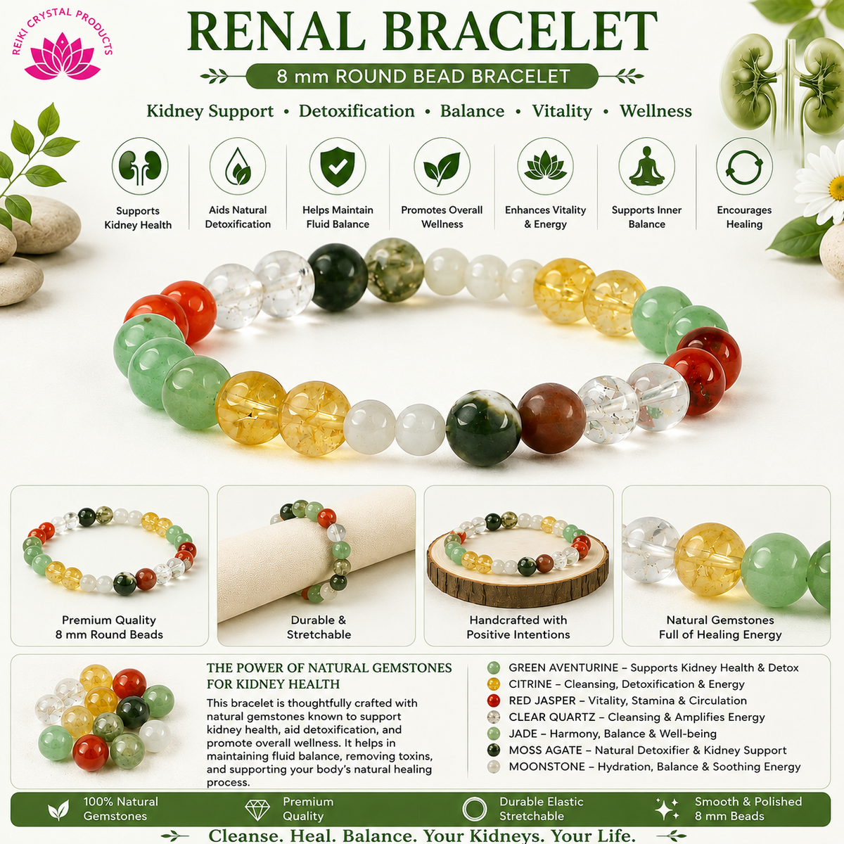 Energized AAA Natural Stone Bracelet 8mm – Custom Purpose Crystal Beads Bracelet for Wealth, Education, Confidence, Relationship, Will Power, Protection & Abundance Energy