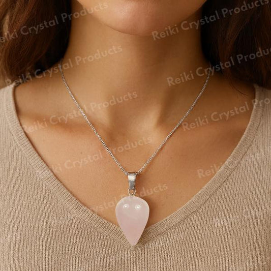 Natural Crystal Stone Drop Shape Pendant With Chain
