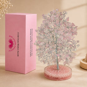 Natural Rose Quartz Crystal Tree with Natural Rose Quartz Chip Stone Base | Reiki Charged Love, Harmony & Positive Energy | Home & Office Décor | Vastu & Feng Shui