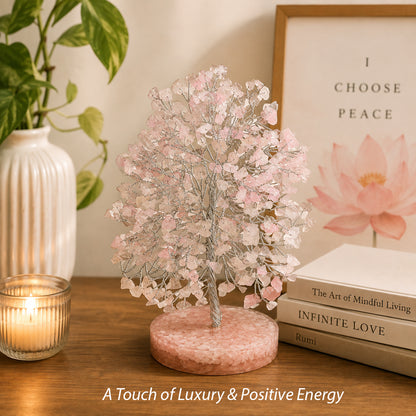 Natural Rose Quartz Crystal Tree with Natural Rose Quartz Chip Stone Base | Reiki Charged Love, Harmony & Positive Energy | Home & Office Décor | Vastu & Feng Shui