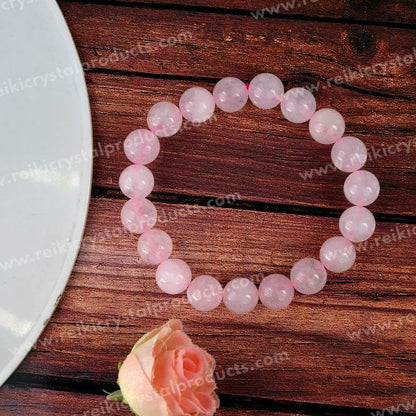 Rose Quartz 10 mm Round Bead Bracelet for Love, Emotional Healing, & Self-Love