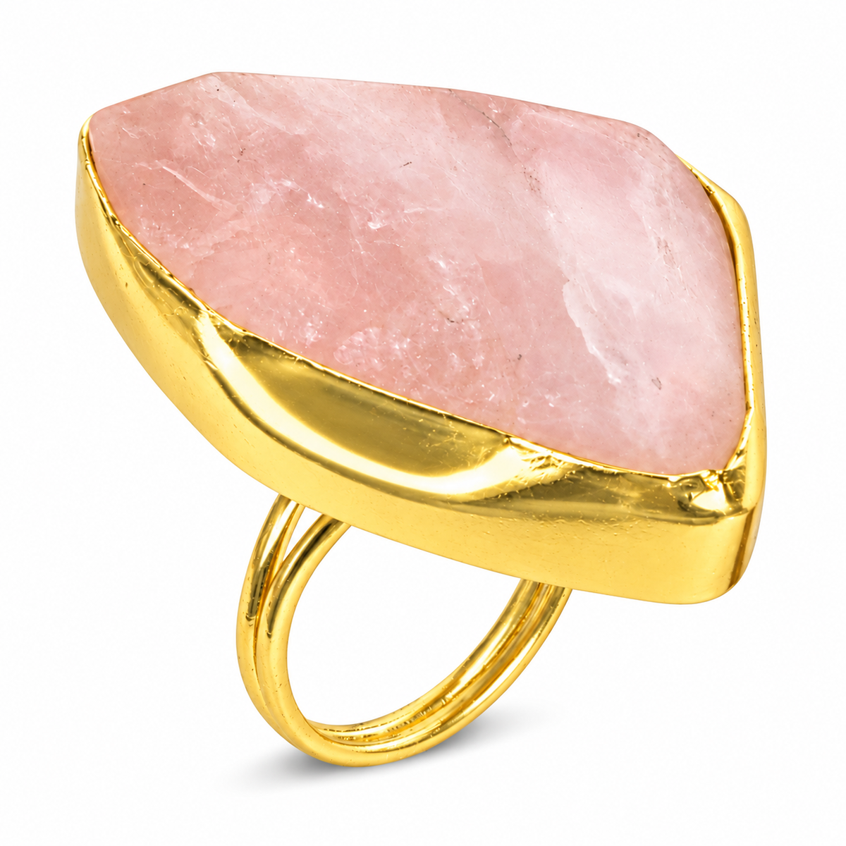 Rose Quartz Raw Crystal Adjustable Gold Tone Ring