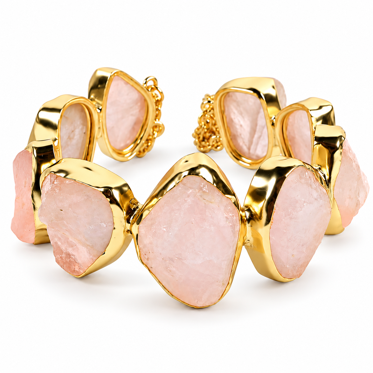 Natural Raw Rose Quartz Crystal Stone Adjustable Bracelet for Girls and Women