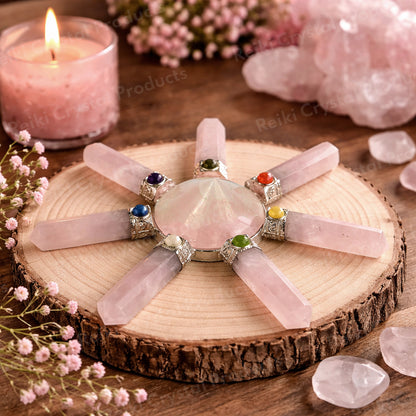 rose quartz crystal energy generator pyramid center 7 wand
