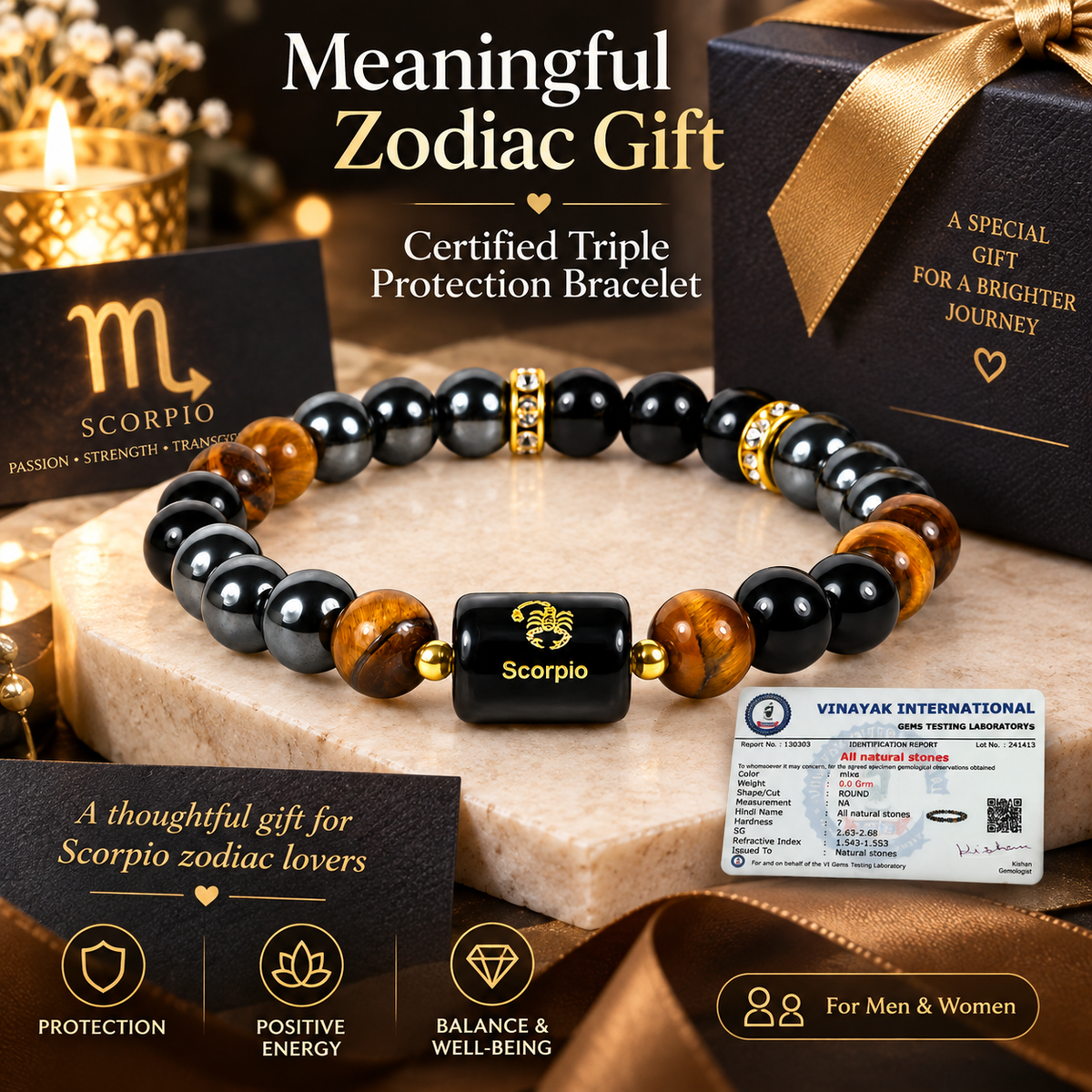 Certified Triple Protection Scorpio Zodiac Bracelet 8 mm
