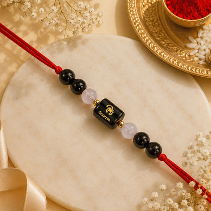 Scorpio (वृश्चिक राशि) Zodiac Birth Sign Gemstone Rakhi | Natural Crystal Astrology Rakhi Bracelet | Adjustable Thread Raksha Bandhan Gift for Men & Women