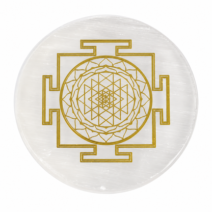 Natural Selenite Shree Yantra Charging Plate 7.6 cm