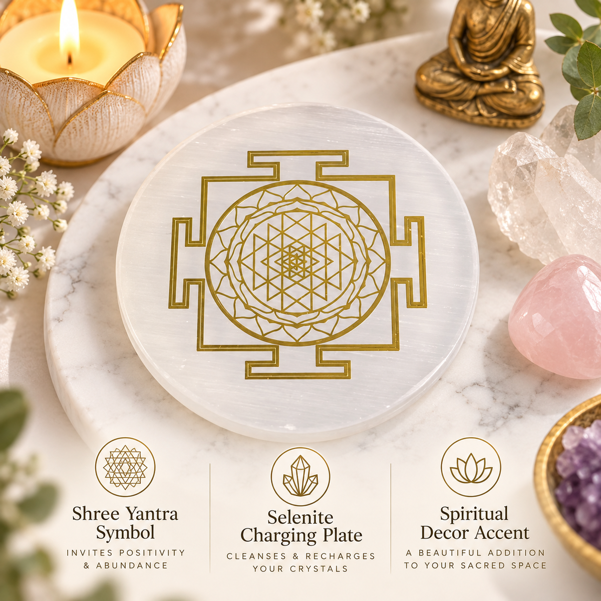 3 Inch Selenite Charging Plate for Crystal Bracelets and Stones