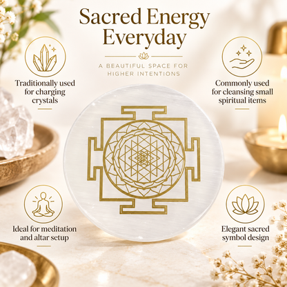 Shree Yantra Selenite Plate for Prosperity and Positive Energy