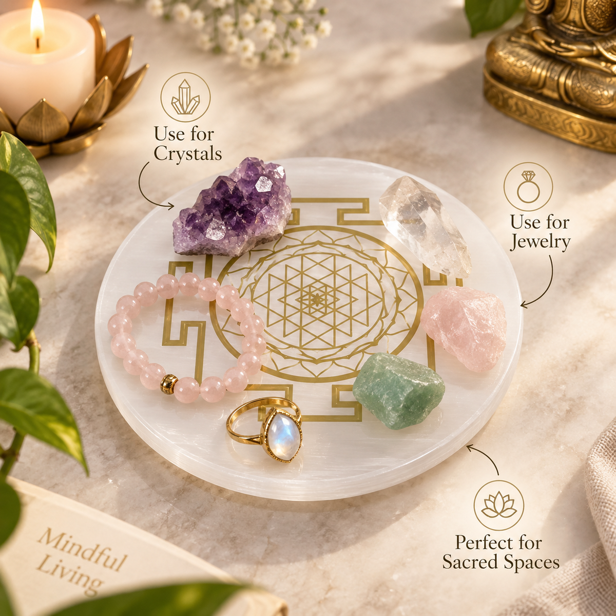 Selenite Shree Yantra Charging Plate
