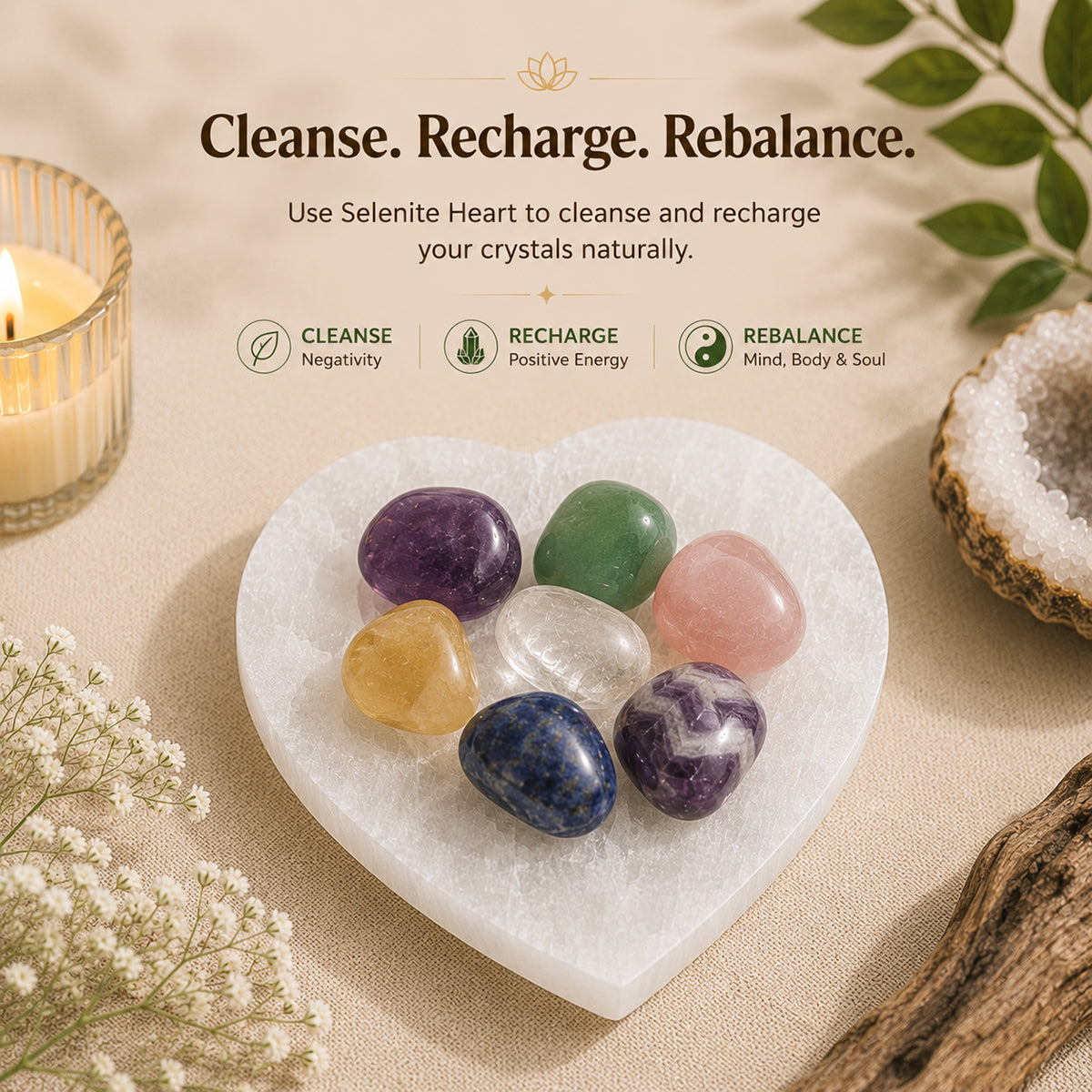Selenite Heart Disc 8 cm | Natural Selenite Crystal Charging Plate | Heart-Shaped Crystal Charging Disc for Crystal Cleansing, Energy Charging, Meditation, Home Décor & Spiritual Healing