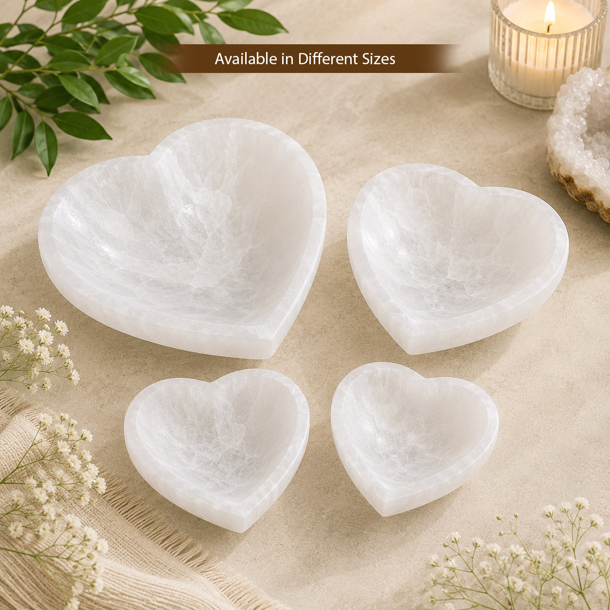 Selenite Heart Shape Bowl for Crystal Cleansing, Energy Charging, Reiki, Meditation, Home Décor & Spiritual Healing | Crystal Charging Bowl | Available in 10 cm, 12 cm, 14 cm & 20 cm Sizes