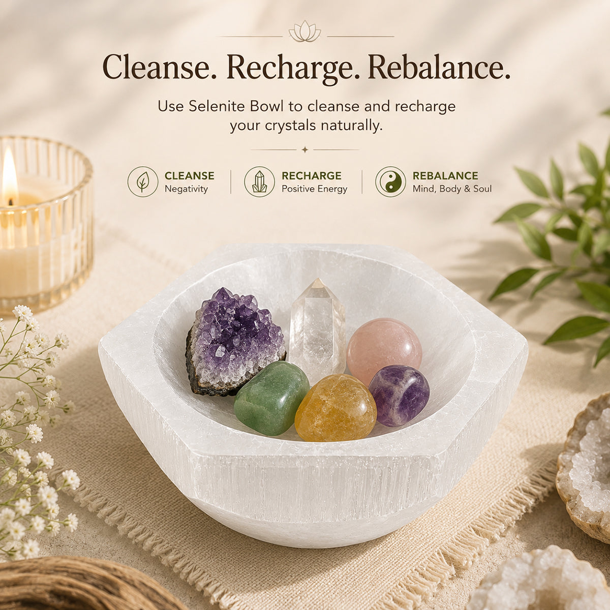 Selenite Hexagonal Bowl (10 cm) | Natural Crystal Charging Bowl for Cleansing, Charging Crystals, Jewelry, Home Décor, Meditation & Healing