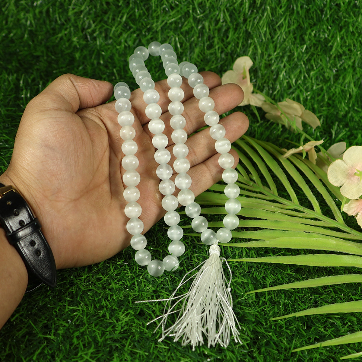 Selenite Crystal Mala | Natural Healing Gemstone Necklace for Clarity & Spiritual Cleansing