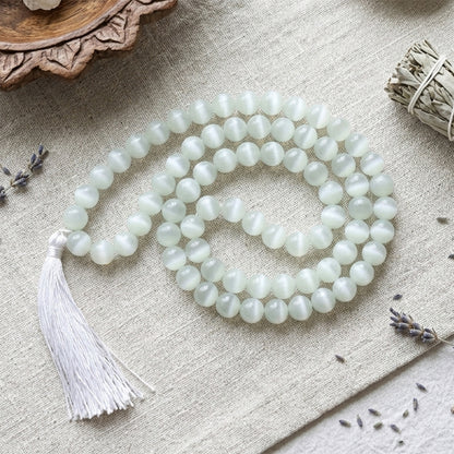 Selenite Crystal Mala | Natural Healing Gemstone Necklace for Clarity & Spiritual Cleansing