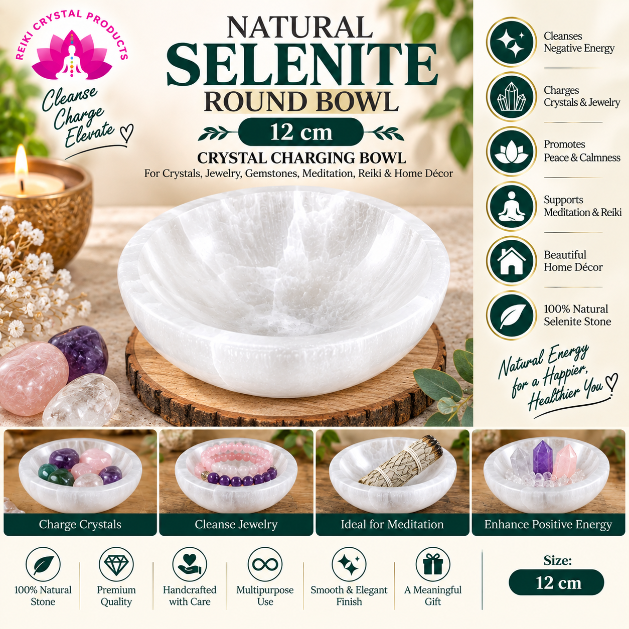 Selenite Round Bowl Crystal Charging Bowl 12 cm