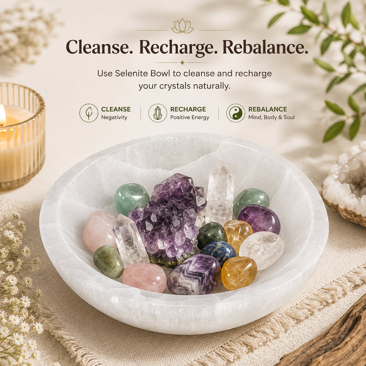 Selenite Round Bowl Crystal Charging Bowl for Crystal Cleansing