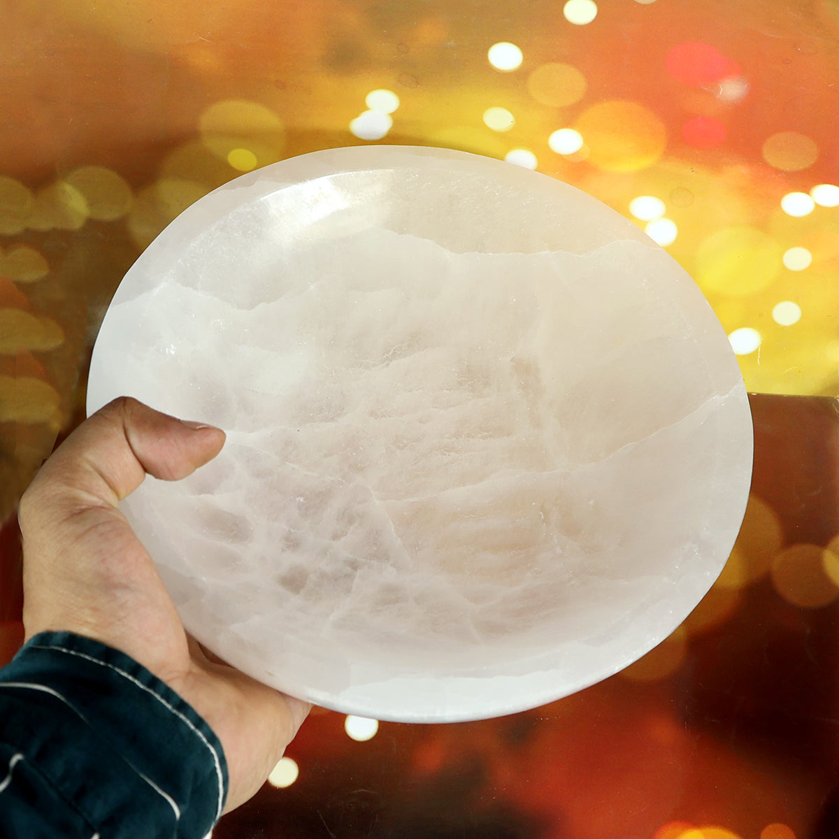 Selenite Round Bowl Crystal Charging Bowl for Crystal Cleansing, Energy Charging, Reiki, Meditation
