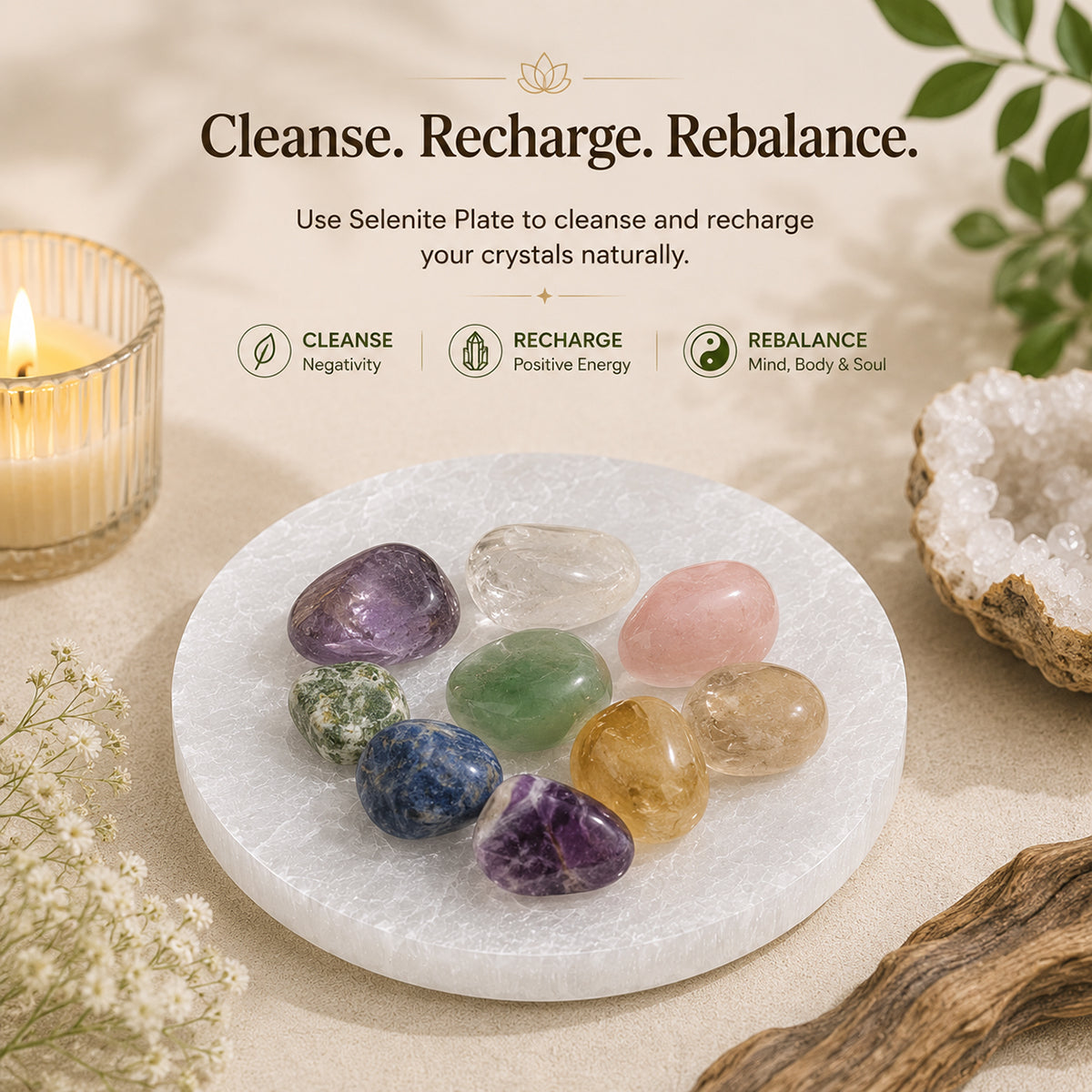 Selenite Round Disc Crystal Charging Plate 14 cm