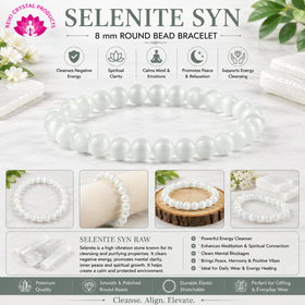 Selenite Syn 8 mm Round Bead Bracelet for Cleansing, Clarity, Peace, Balance & Positive Energy  Crystal Bracelet for Men & Women