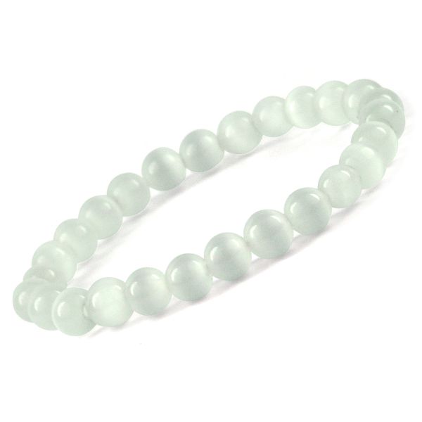 Selenite Syn 8mm Round Bead Bracelet for Cleansing, Clarity, Peace, Balance & Positive Energy  Crystal Bracelet