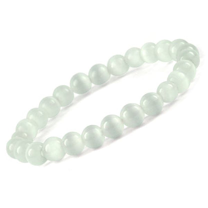 Selenite Syn 8mm Round Bead Bracelet for Cleansing, Clarity, Peace, Balance & Positive Energy  Crystal Bracelet