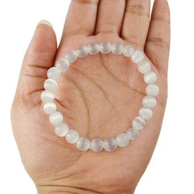Selenite Syn 8mm Round Bead Bracelet for Cleansing, Clarity, Peace, Balance & Positive Energy  Crystal Bracelet for Men & Women