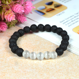 Natural Lava with selenite Stone 8 mm Beads Bracelet
