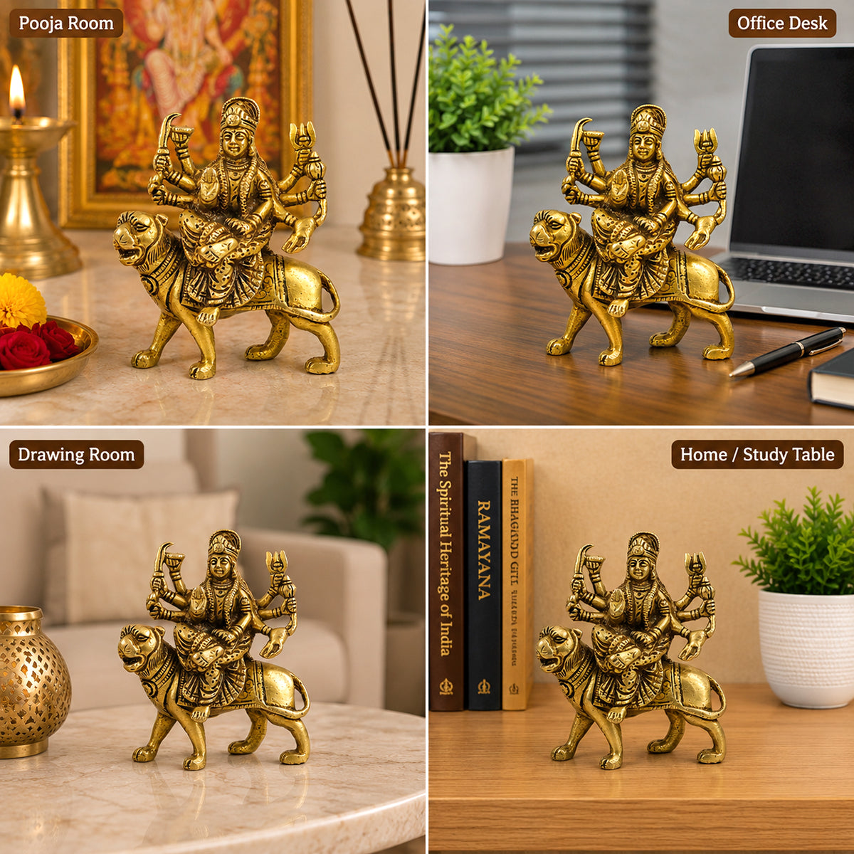 Brass Sherawali Maa Durga Statue Idol size 12.7 cm