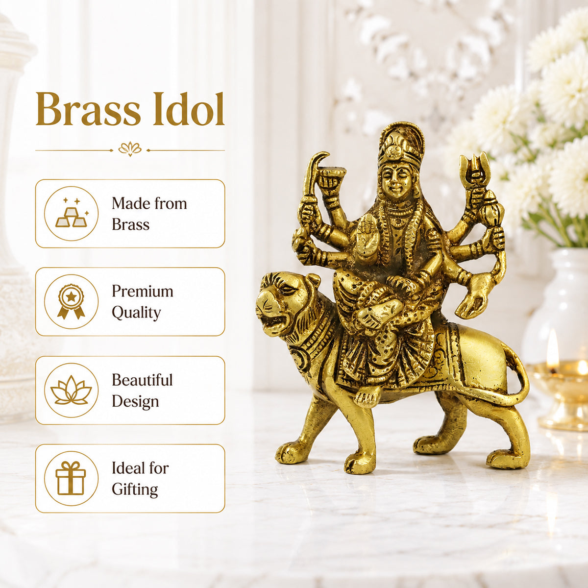 Brass Sherawali Maa Durga Statue Idol size 12.7 cm