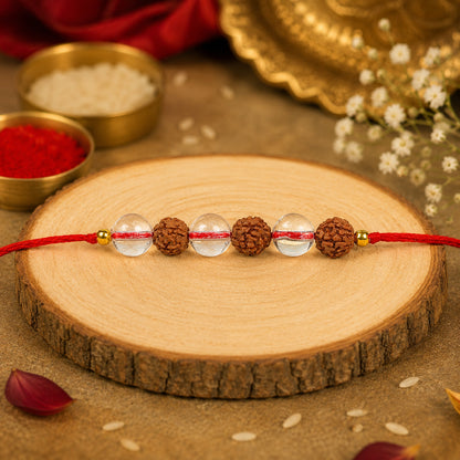 Shiv Shakti Band / Bracelet | Natural Clear Quartz & 5 Mukhi Rudraksha Crystal Stone Bracelet for Men & Women 