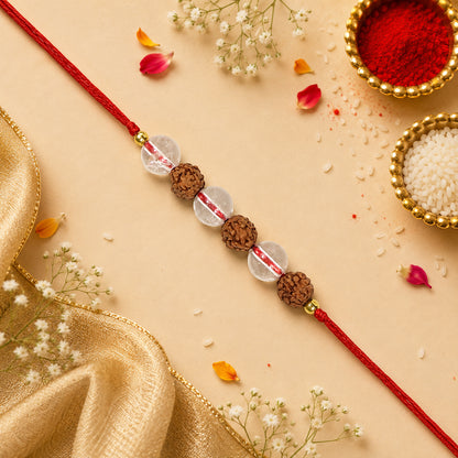 Shiv Shakti Band / Bracelet | Natural Clear Quartz & 5 Mukhi Rudraksha Crystal Stone Bracelet for Men & Women | Spiritual Protection, Peace, Mental Clarity & Positive Energy