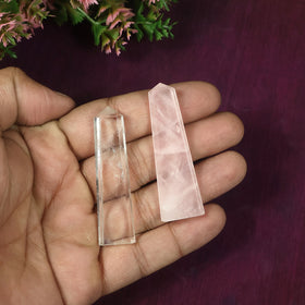 Energised Shiv Shakti Natural Pencils Tower Pair Clear and Rose Quartz - Set of 2