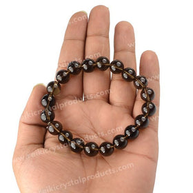 Smoky Quartz 10 mm Round Bead Bracelet for Protection, Grounding, Stress Relief & Emotional Balance
