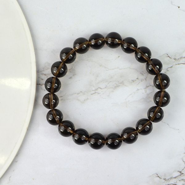 Smoky Quartz 10 mm Round Bead Bracelet for Protection, Grounding, Stress Relief & Emotional Balance