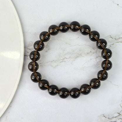 Smoky Quartz 10 mm Round Bead Bracelet for Protection, Grounding, Stress Relief & Emotional Balance