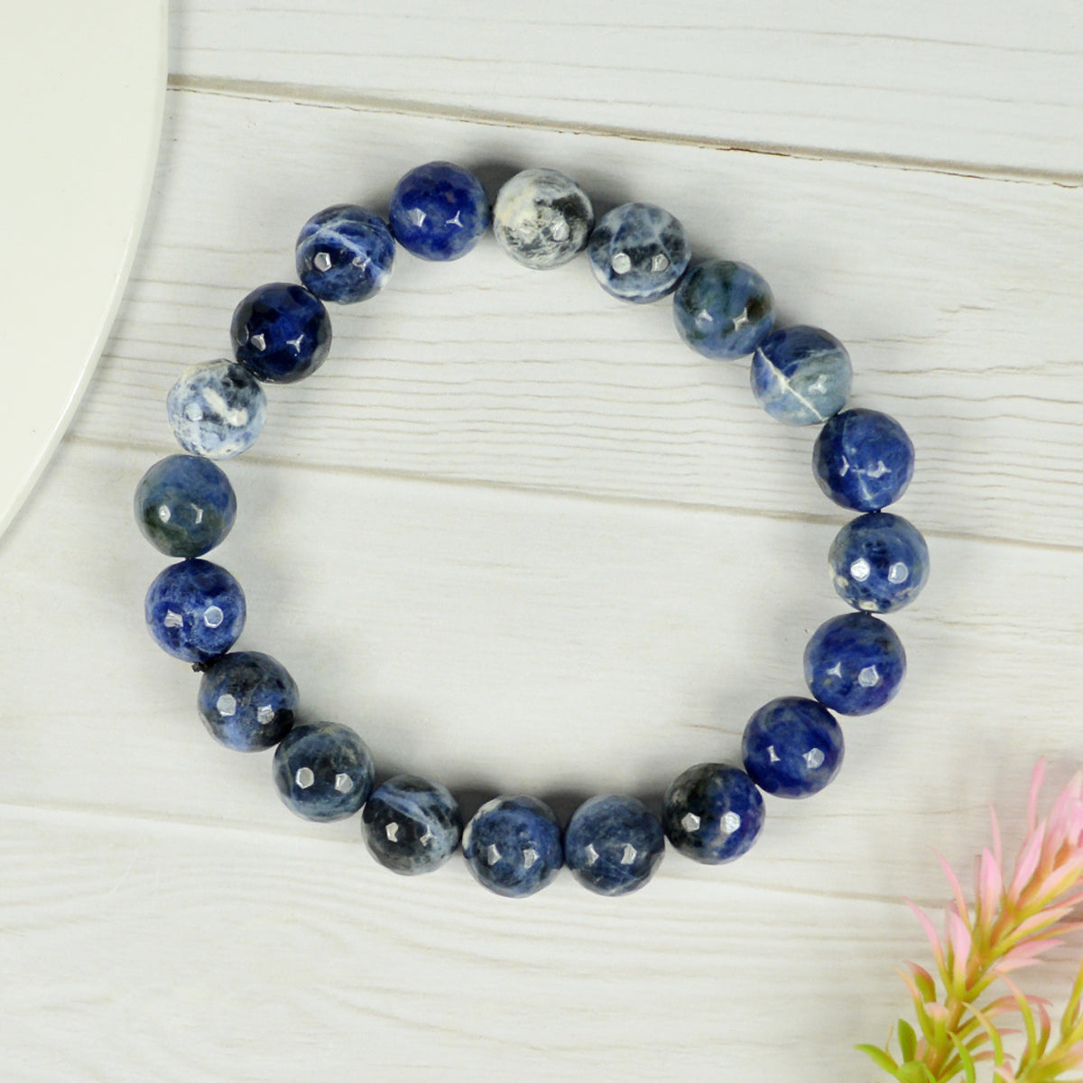 Sodalite 10 mm Faceted Bead Bracelet for Wisdom, Communication, Mental Clarity & Confidence