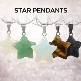 Natural Crystal Stone Star Shape Pendant with Metal Chain