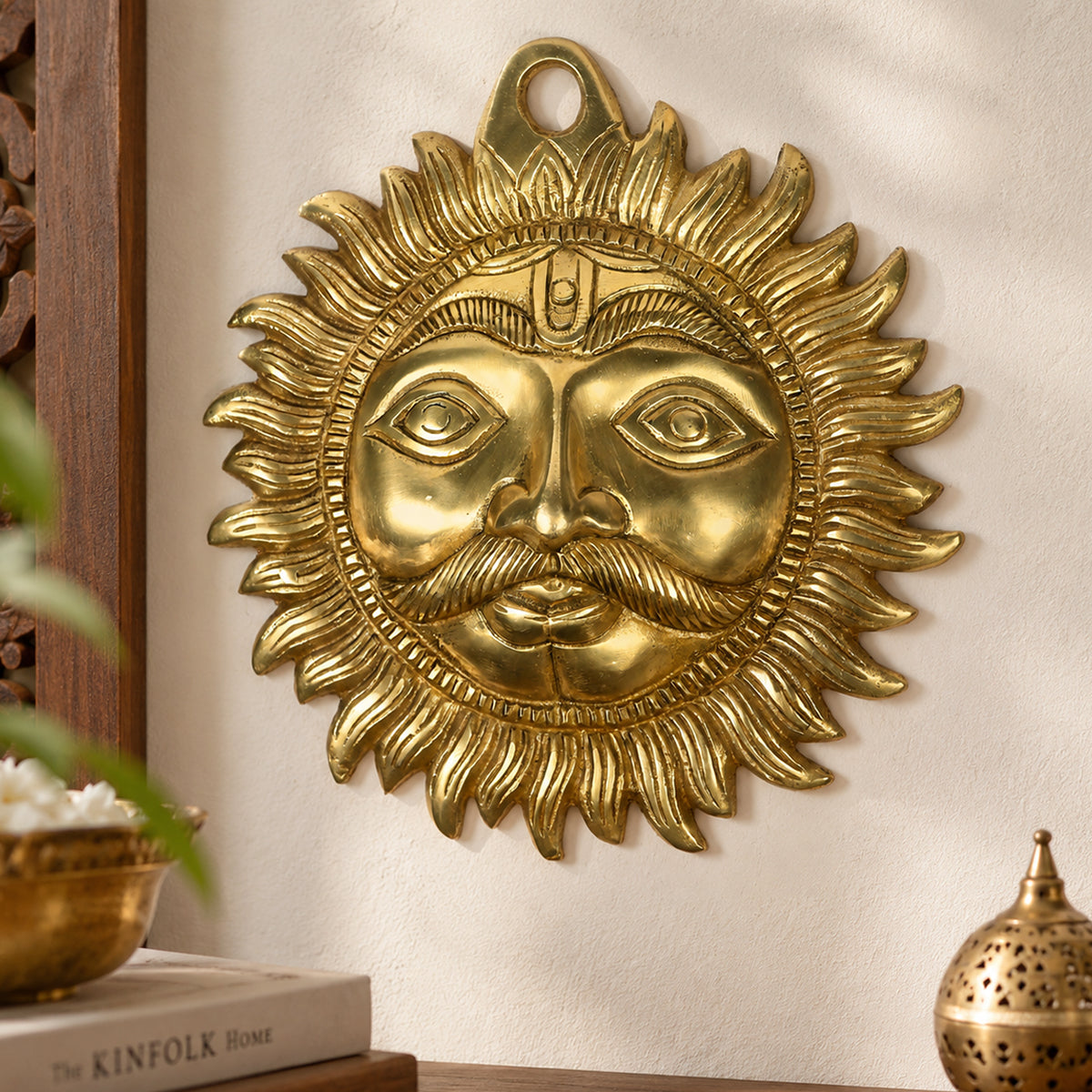 Brass Sun Wall Hanging 20 cm | Vastu Decor for Home, Office, Positive Energy, Health & Prosperity | Heavy Brass Sun Face Wall Art