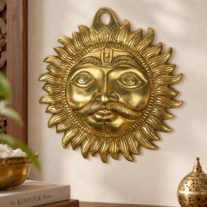 Brass Sun Wall Hanging 20 cm | Vastu Decor for Home, Office, Positive Energy, Health & Prosperity | Heavy Brass Sun Face Wall Art