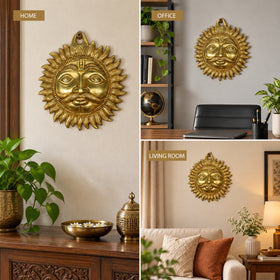 Brass Sun Wall Hanging 20 cm | Vastu Decor for Home, Office, Positive Energy, Health & Prosperity | Heavy Brass Sun Face Wall Art