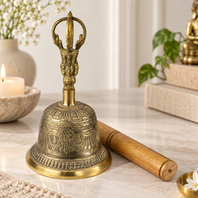 Spiritual Brass Tibetan Singing Buddhist Bell with Wooden Stick 8 Inch (20.3 cm) | Meditation, Prayer, Yoga & Mindfulness Bell