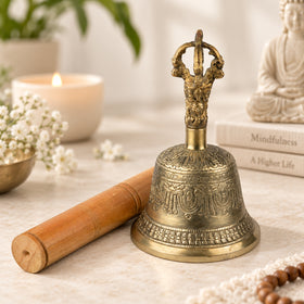 Brass Tibetan Singing Bell with Wooden Stick 6 Inch (15.2 cm) | Buddhist Meditation Bell for Prayer, Yoga, Mindfulness & Spiritual Practices