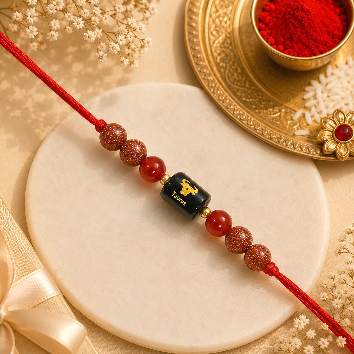 Taurus (वृषभ राशि) Zodiac Birth Sign Gemstone Rakhi | Natural Crystal Astrology Rakhi Bracelet | Adjustable Thread Raksha Bandhan Gift for Men & Women | Pack of 1