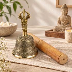 Brass Tibetan Singing Bell with Wooden Stick 5.5 Inch (13.9 cm) | Buddhist Meditation Bell for Prayer, Yoga, Mindfulness & Spiritual Practices