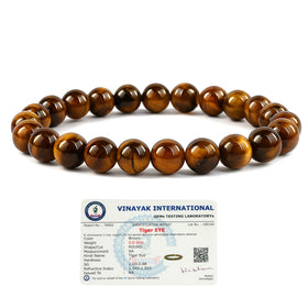 Certified Tiger Eye 8 mm Round Bead Bracelet