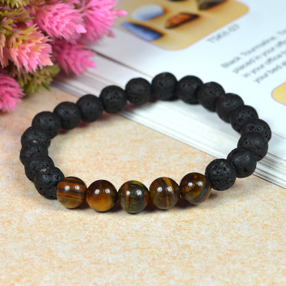 Natural Lava with Mix Semi Precious Stone 8 mm Beads Bracelet Charged By Reiki Grand Master