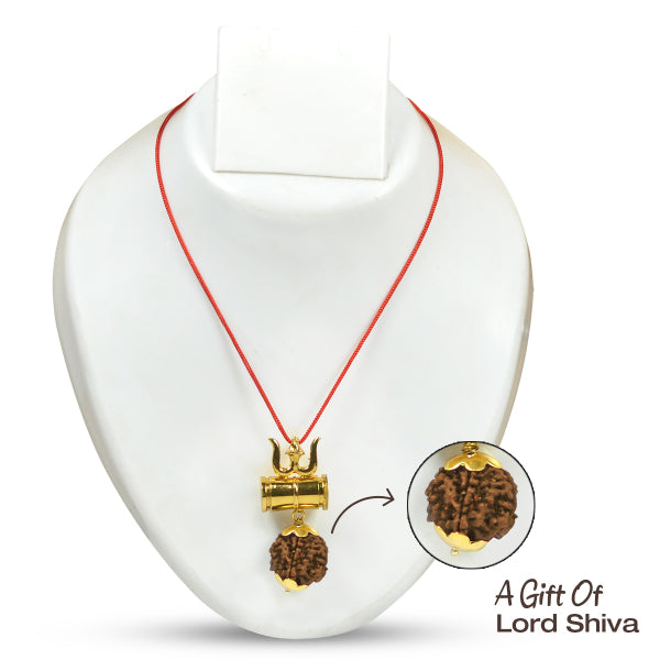 Trishakti Rudraksha Damru Locket Pendant for Protection, Spiritual Strength